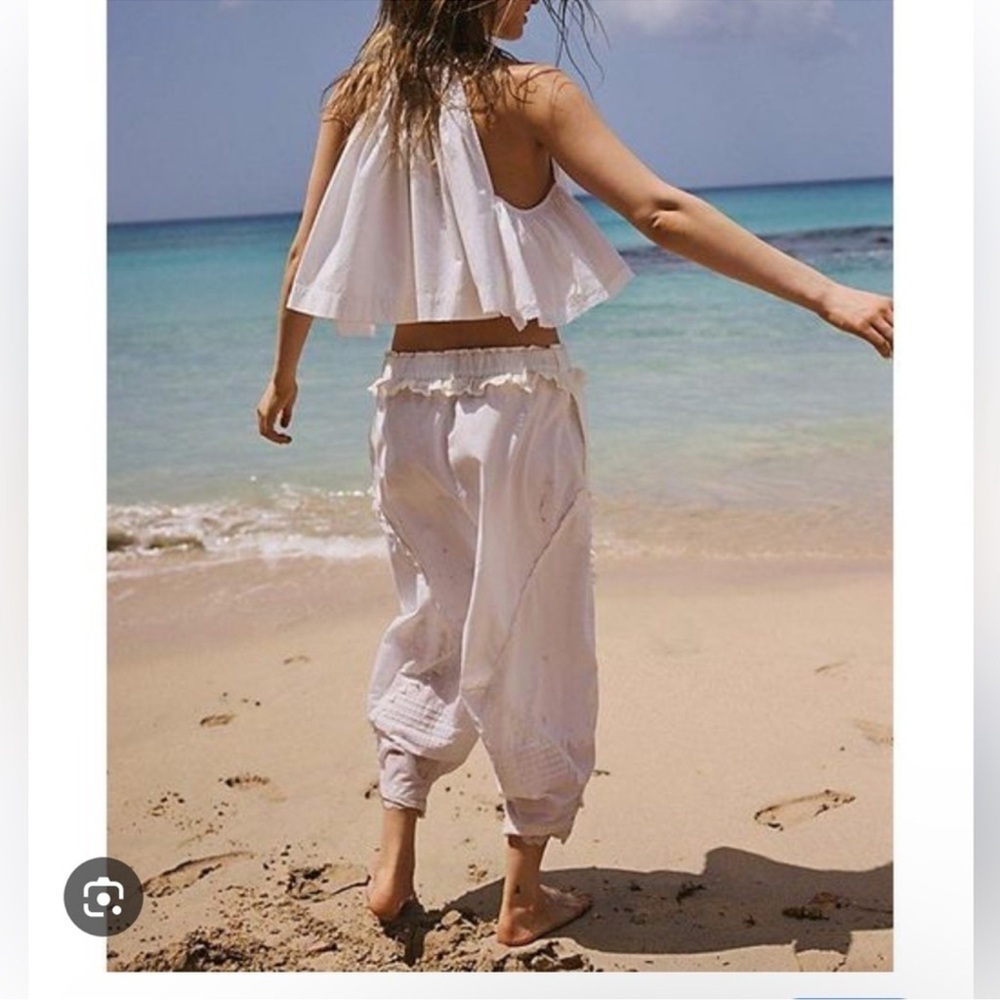 NEW Free People Beach Life Set Optic White Halter Crop Top and Pants Set M - Picture 3 of 6